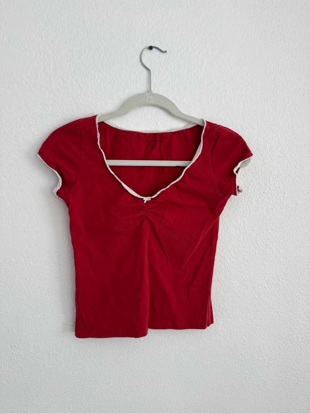 Brandy Melville Red Scoop Neck Cap Sleeve Top with White Trim